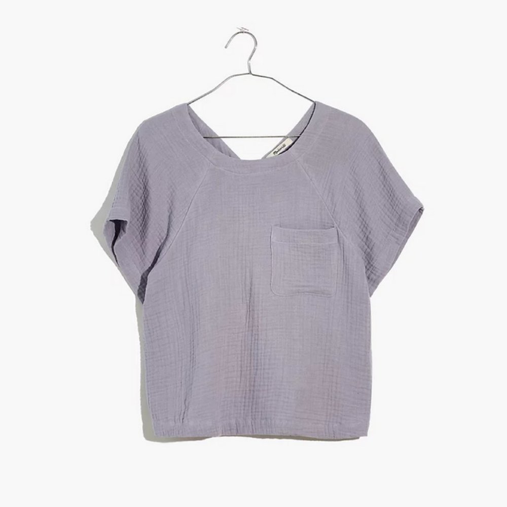 Madewell Lightspun Renwood Button-Back Top in Lavender XXS